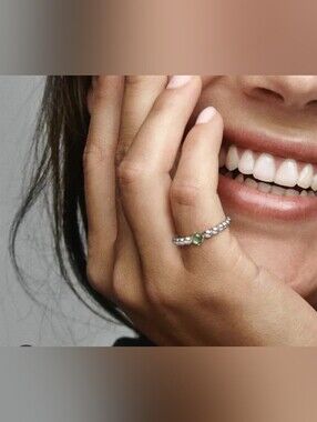 August Birthstone Sterling Silver Stackable Beaded Ring with Green Gem S925
